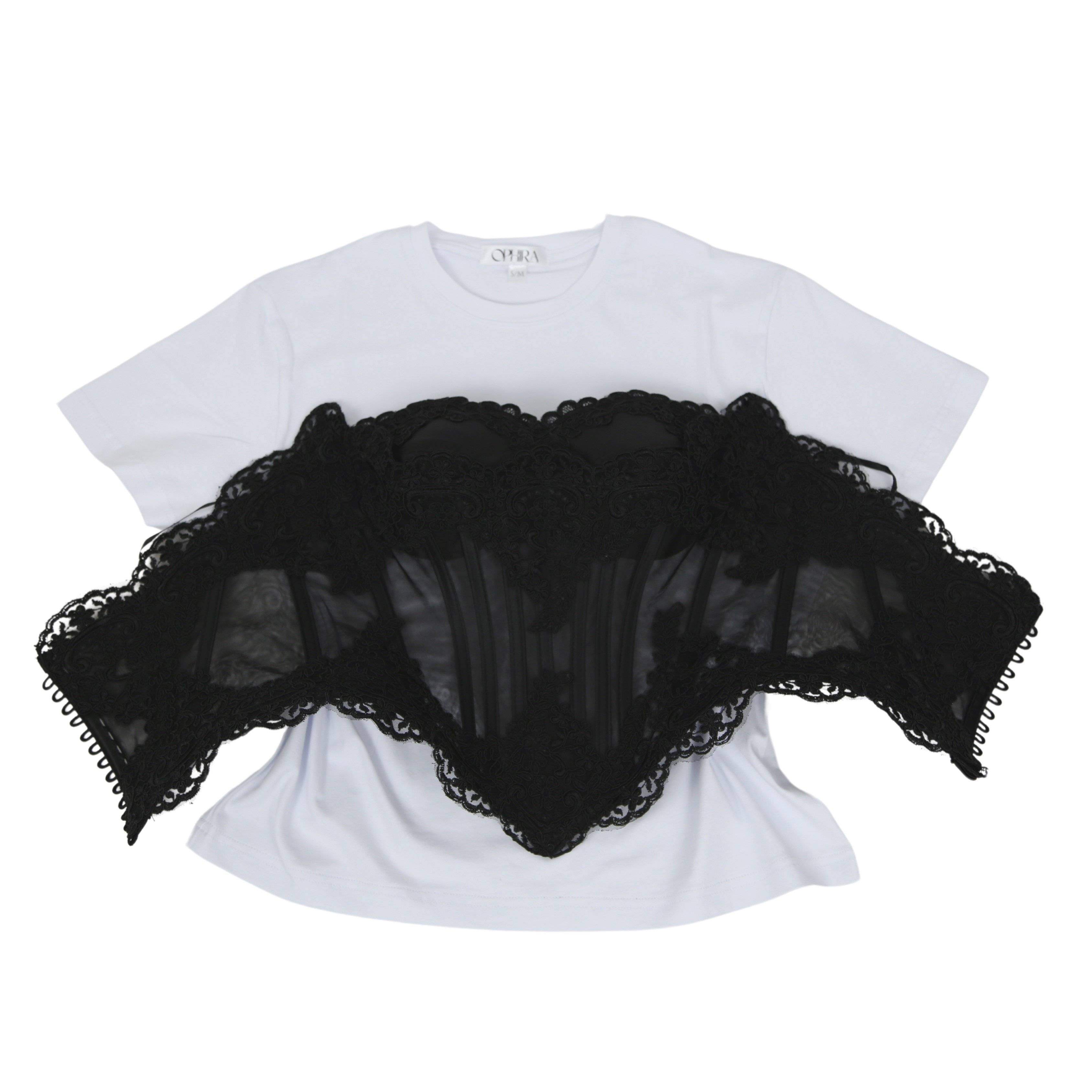 Set Tricou și Corset Dantelă Negru