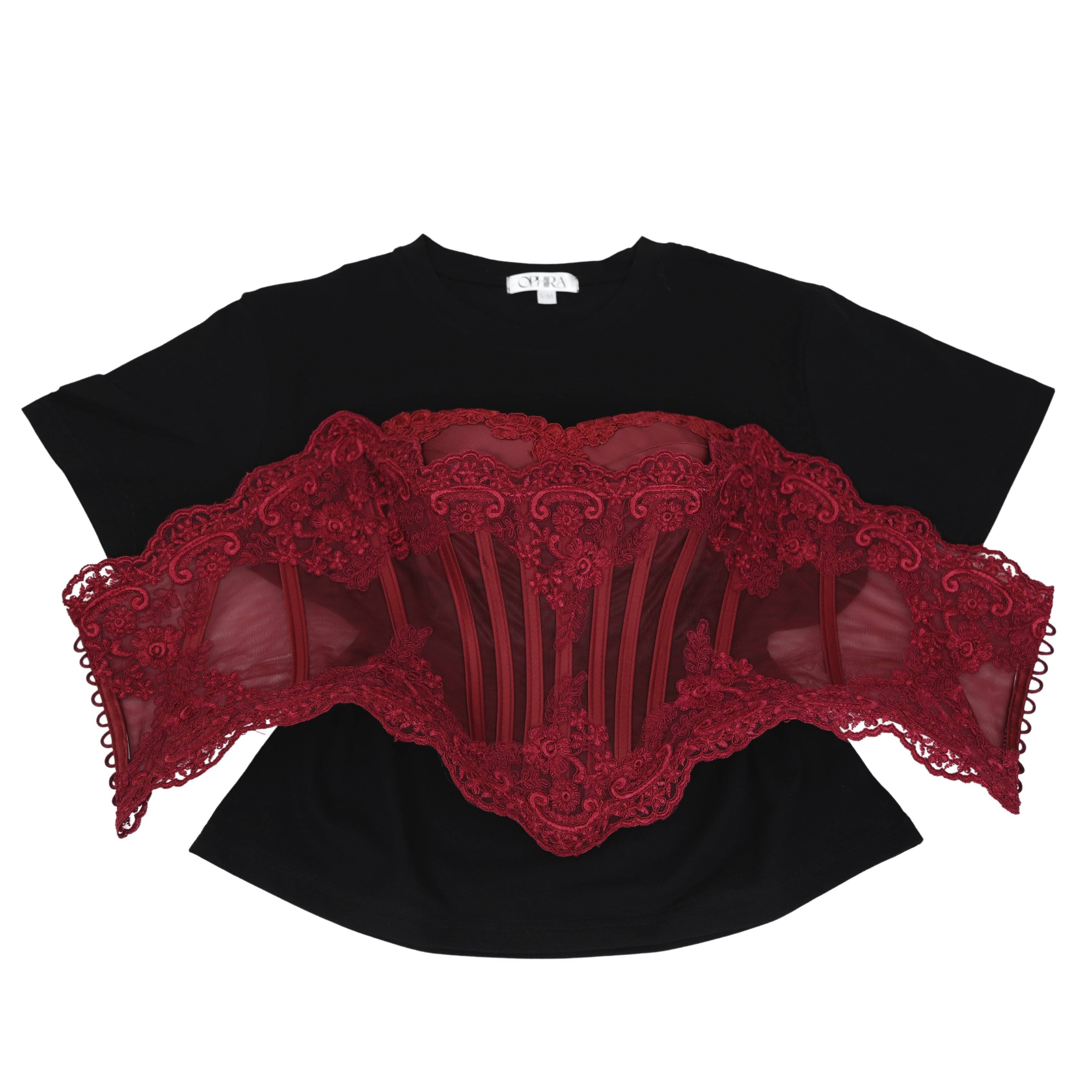 Set tricou și corset Dantelă Roșu